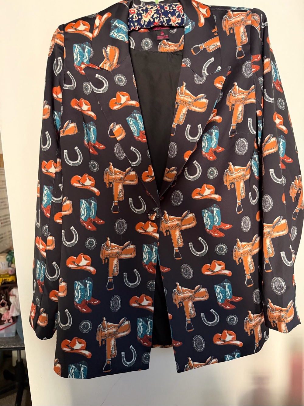 Western Print Blazer with Cowboy Motif